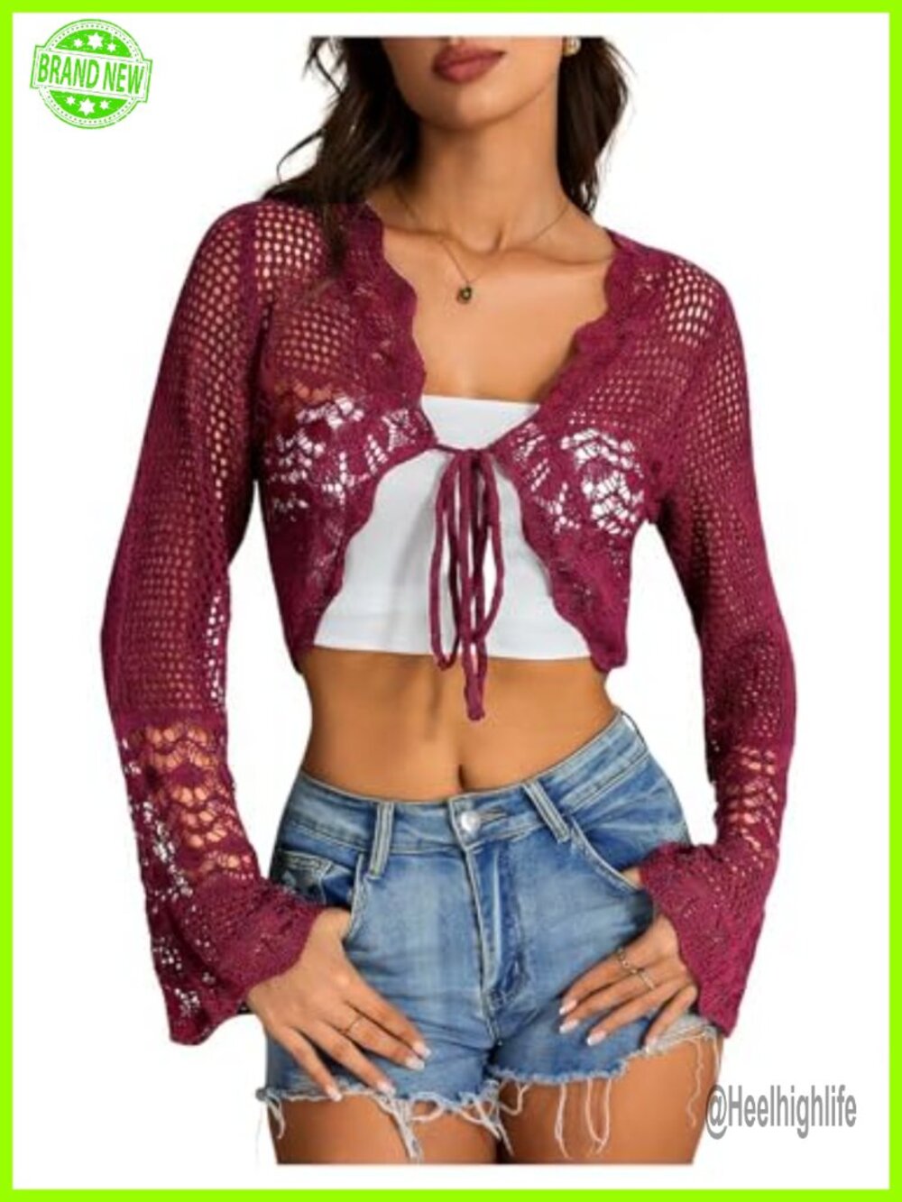 Crochet Tie Front Cardigan Sweater Bolero Shrug